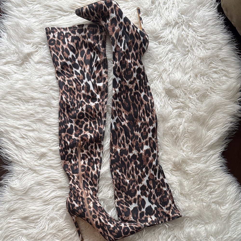 Leopard Print over the knee boots